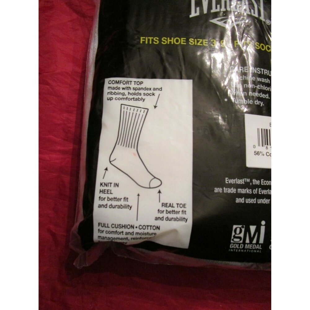 Everlast 6 Pair Boys Crew Socks White Fits Shoe 3-9 Comfort Top Cotton Blend - Picture 3 of 4